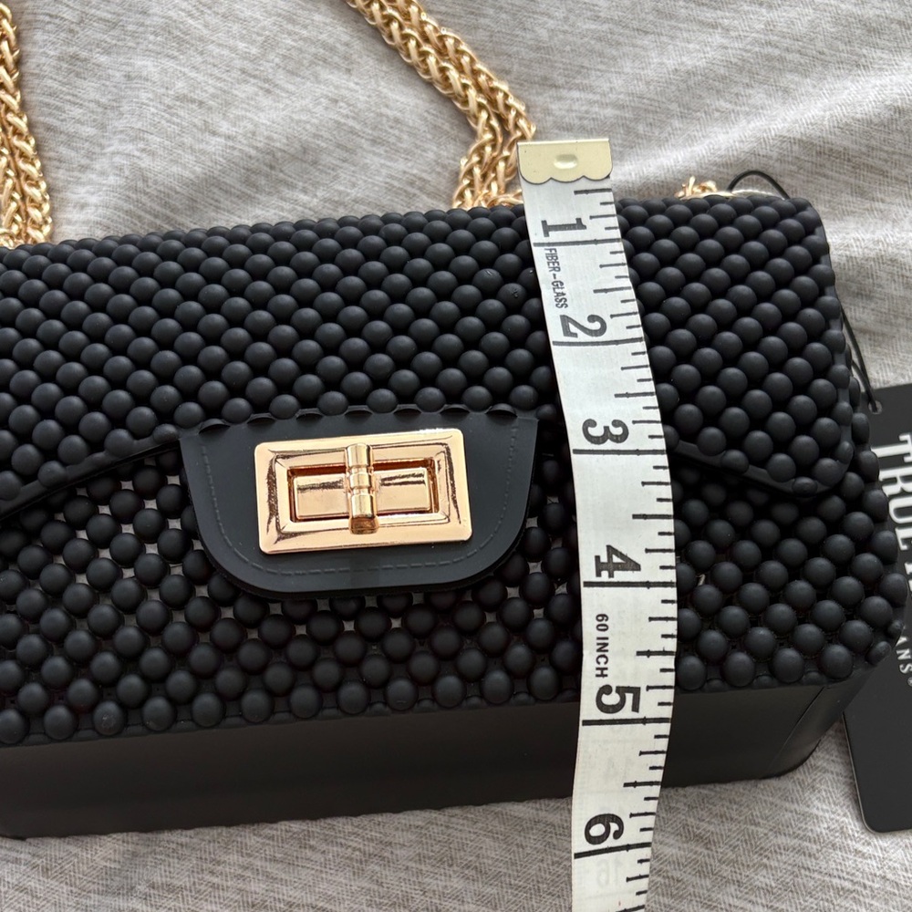True Religion Black Textured Shoulder Bag with Gold Chain - Picture 7 of 10